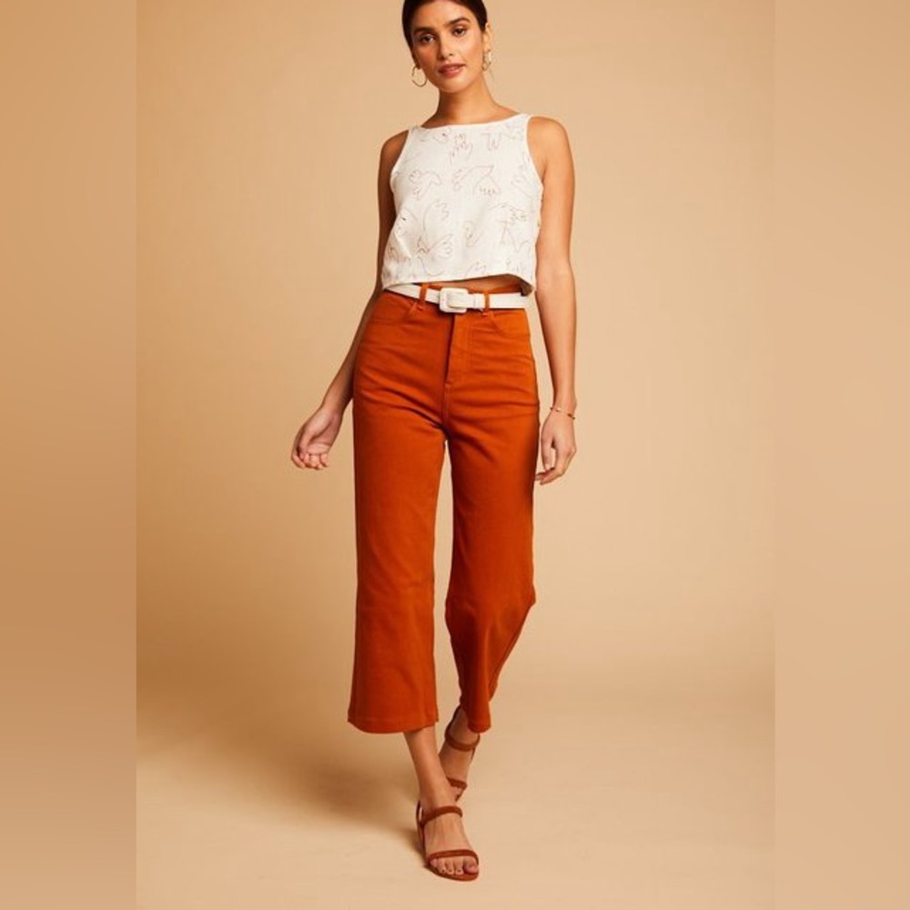 Whimsy + Row Flora Crop Wide Leg Pant In Rust Siz… - image 5